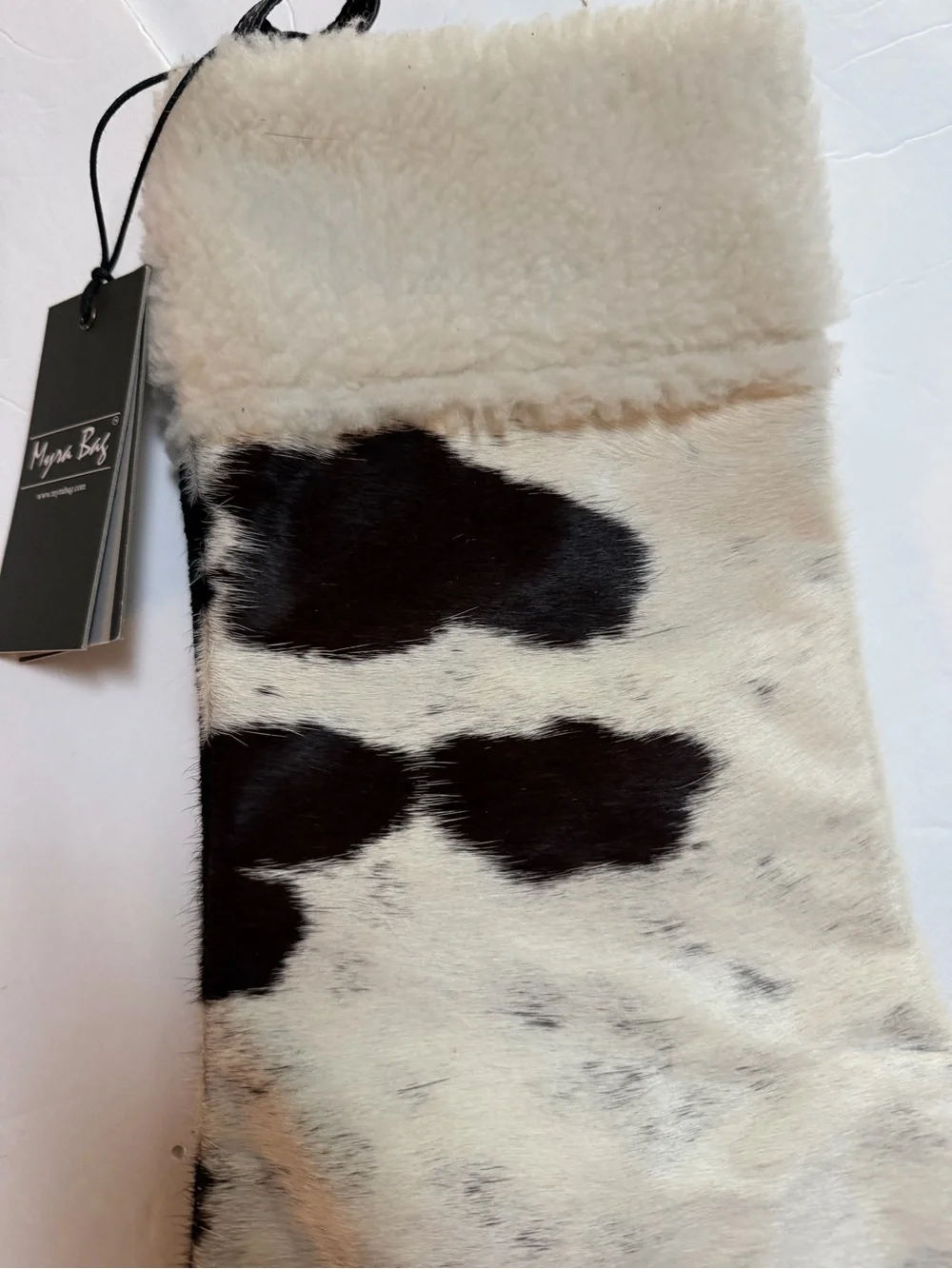 Pair Cowhide Fur Christmas Stockings - Neutral Brown & White